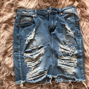 Distressed jean skirt